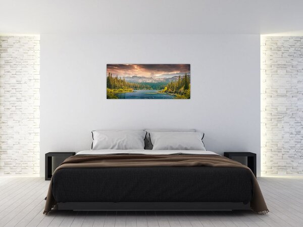 Slika planinske rijeke i planina (120x50 cm)