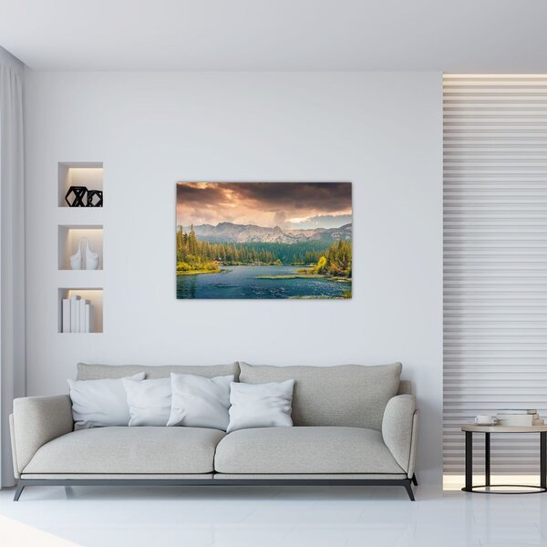 Slika planinske rijeke i planina (90x60 cm)