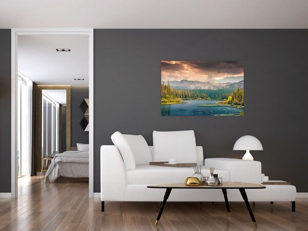 Slika planinske rijeke i planina (90x60 cm)