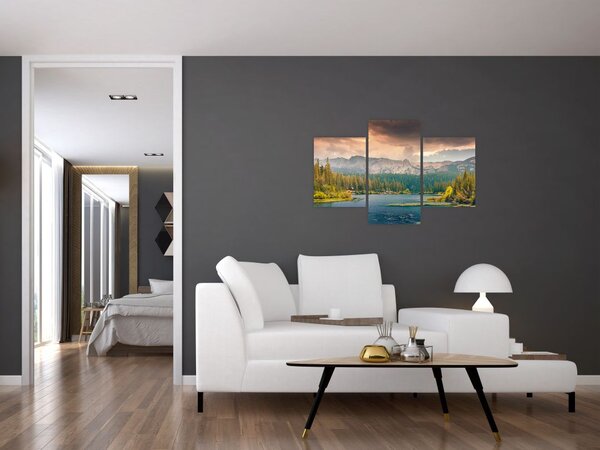 Slika planinske rijeke i planina (90x60 cm)