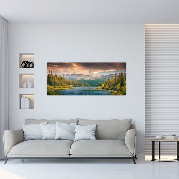 Slika planinske rijeke i planina (120x50 cm)