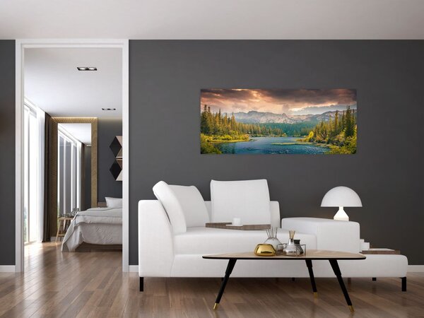 Slika planinske rijeke i planina (120x50 cm)