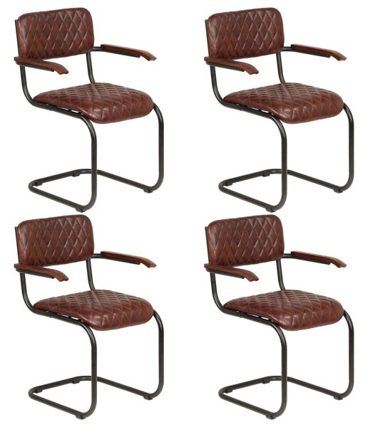 VidaXL Blagovaonske stolice 4 kom s naslonima za ruke prava koža smeđe