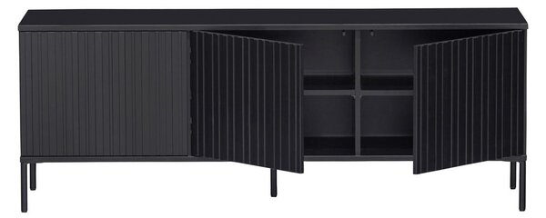 Crna TV komoda od masivnog bora 150x56x44 cm Gravure – WOOOD