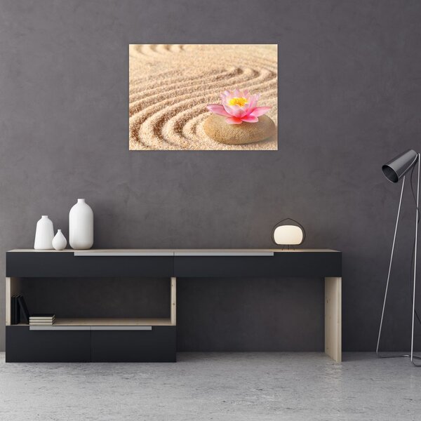 Slika kamena s cvijetom na pijesku (70x50 cm)