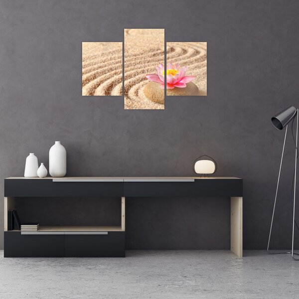 Slika kamena s cvijetom na pijesku (90x60 cm)