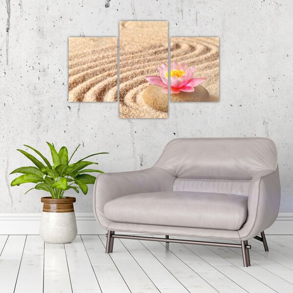 Slika kamena s cvijetom na pijesku (90x60 cm)