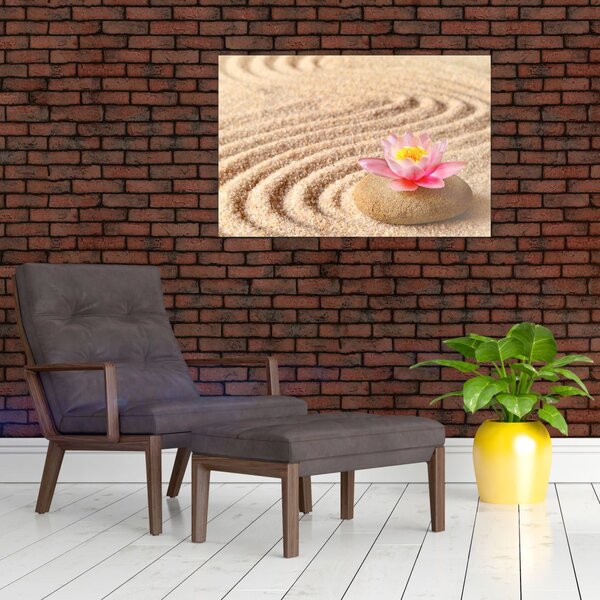 Slika kamena s cvijetom na pijesku (90x60 cm)