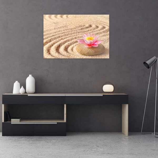 Slika kamena s cvijetom na pijesku (90x60 cm)