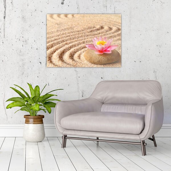 Slika kamena s cvijetom na pijesku (70x50 cm)