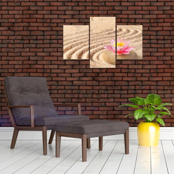 Slika kamena s cvijetom na pijesku (90x60 cm)