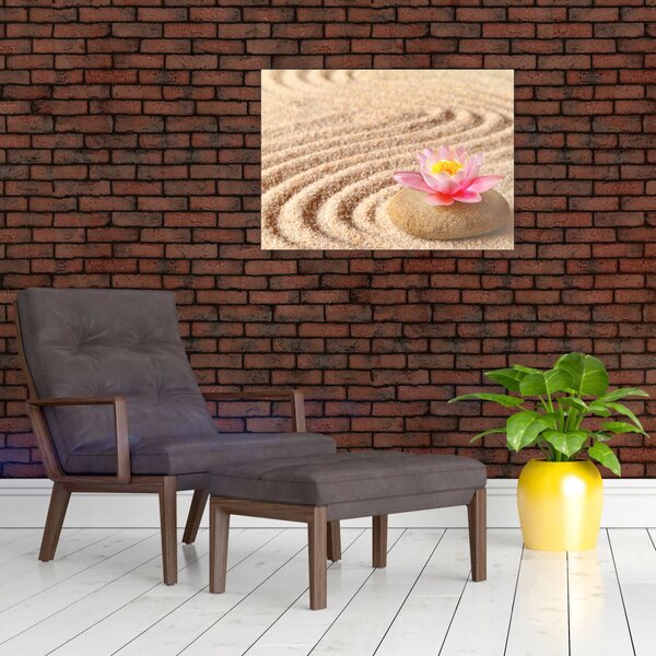 Slika kamena s cvijetom na pijesku (70x50 cm)