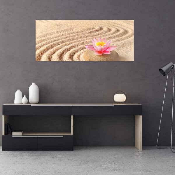 Slika kamena s cvijetom na pijesku (120x50 cm)