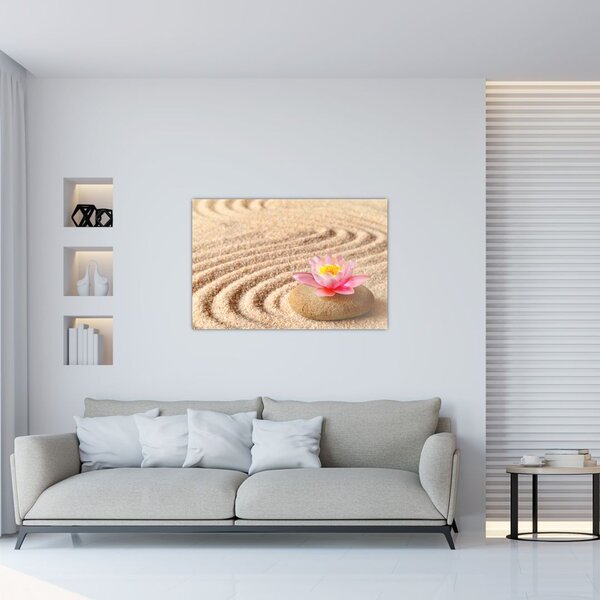 Slika kamena s cvijetom na pijesku (90x60 cm)
