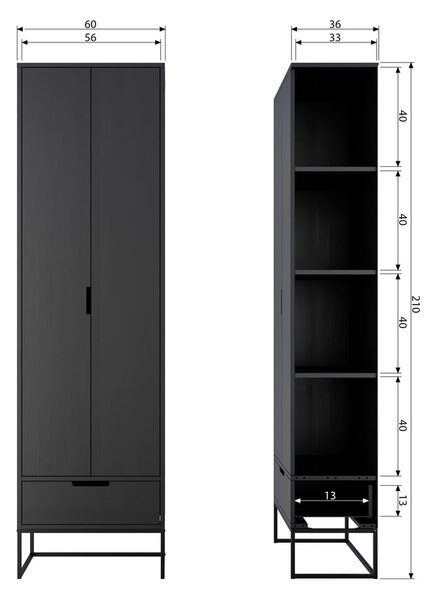 Crni ormar od čvrste jeseni 60x210 cm Silas – WOOOD