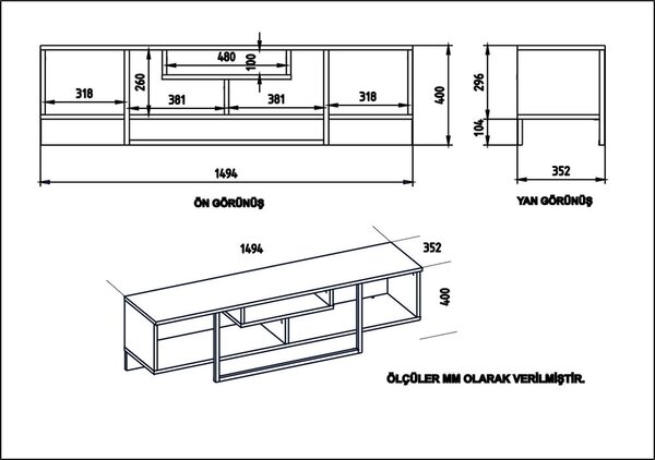 Bijeli TV stol u dekoru hrasta 149x40 cm Asal - Kalune Design