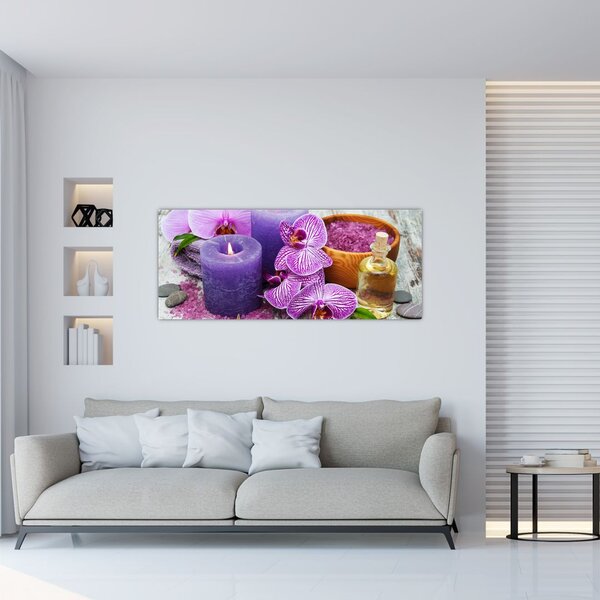Slika orhideja i svijeća (120x50 cm)