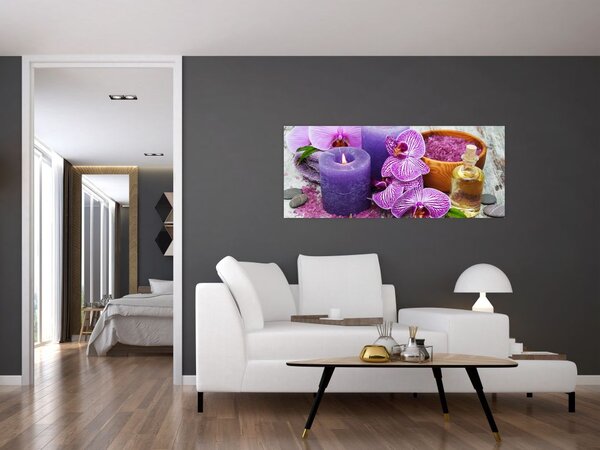 Slika orhideja i svijeća (120x50 cm)
