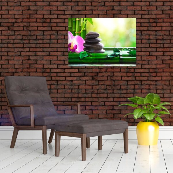 Slika kamenja za masažu i orhideja na vodi (70x50 cm)