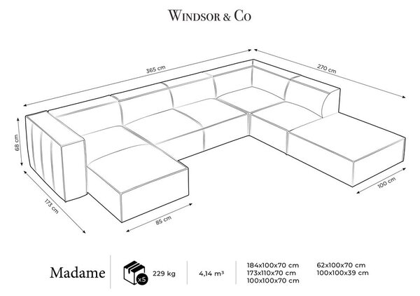 Tamno plava kožna kutna garnitura (s desnim kutom) Madame – Windsor & Co Sofas