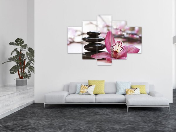 Slika kamenja za masažu i orhideje (150x105 cm)