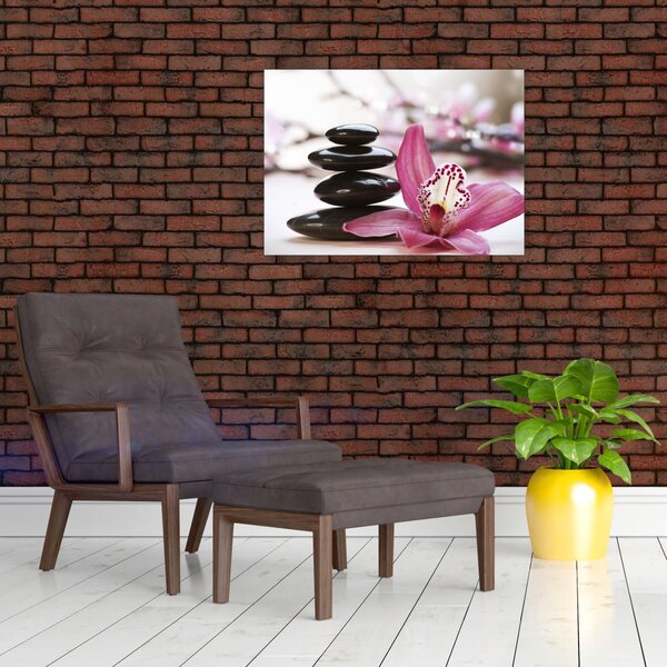 Slika kamenja za masažu i orhideje (70x50 cm)