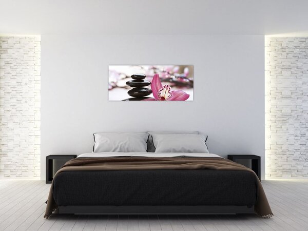 Slika kamenja za masažu i orhideje (120x50 cm)