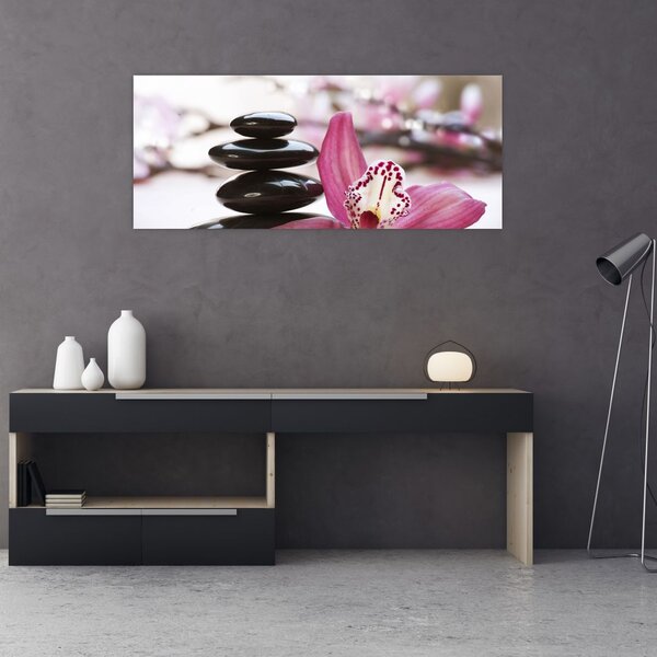 Slika kamenja za masažu i orhideje (120x50 cm)