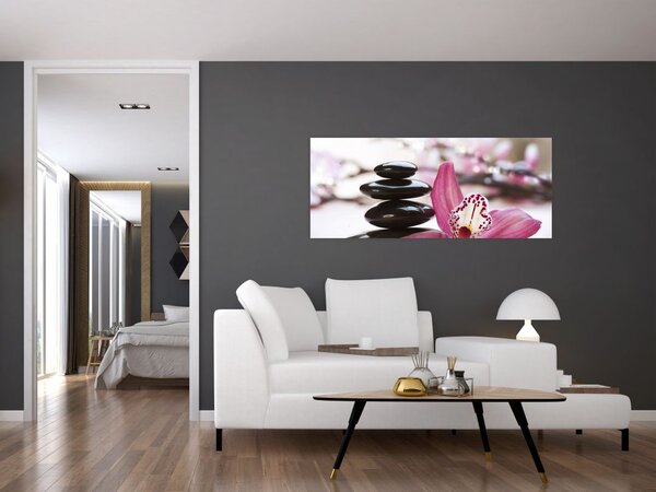 Slika kamenja za masažu i orhideje (120x50 cm)