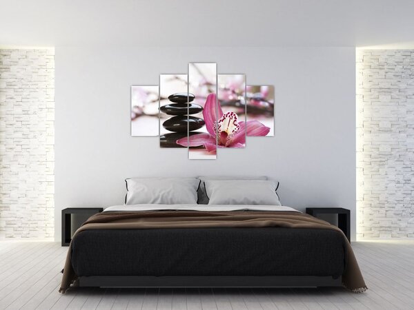 Slika kamenja za masažu i orhideje (150x105 cm)
