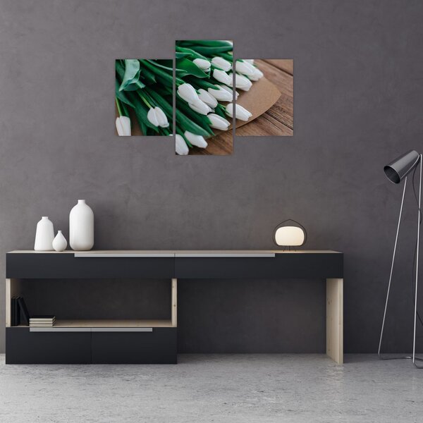 Slika buketa bijelih tulipana (90x60 cm)