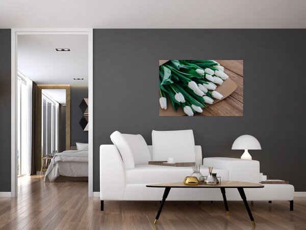 Slika buketa bijelih tulipana (90x60 cm)