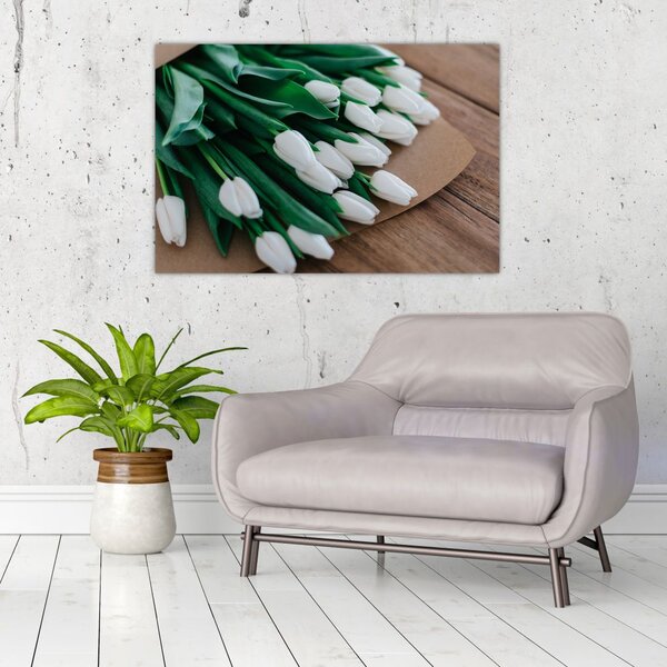 Slika buketa bijelih tulipana (90x60 cm)