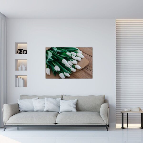 Slika buketa bijelih tulipana (90x60 cm)