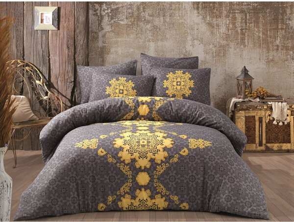 Žuta /siva pamučna posteljina za krevet za jednu osobu 140x200 cm Saltanat – Mijolnir