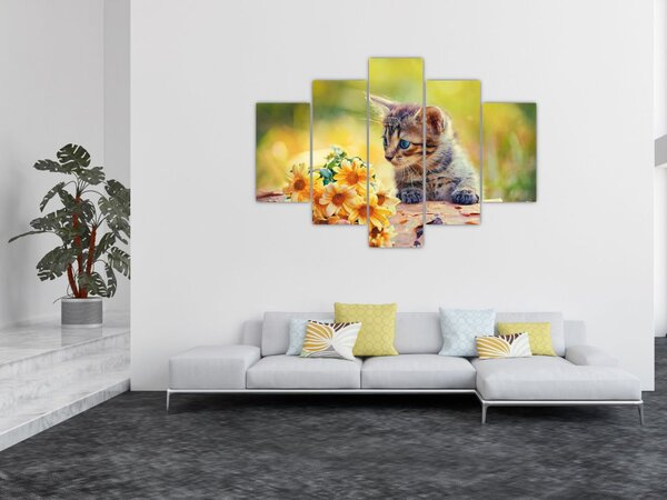 Slika mačića koji gleda cvijet (150x105 cm)