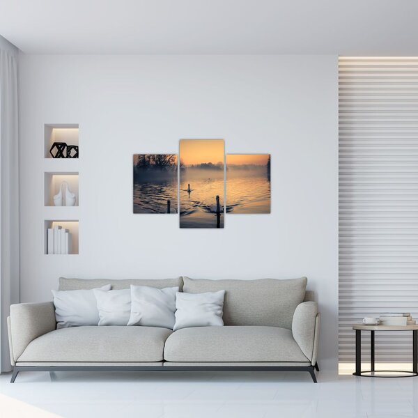 Slika labudova na vodi u magli (90x60 cm)