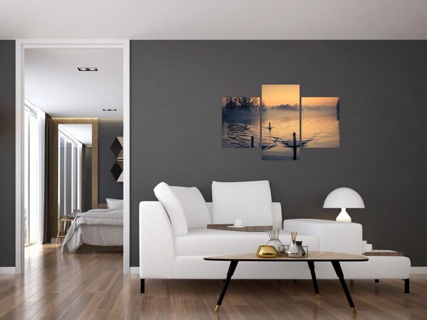 Slika labudova na vodi u magli (90x60 cm)