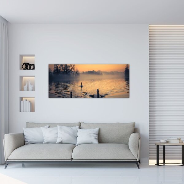 Slika labudova na vodi u magli (120x50 cm)