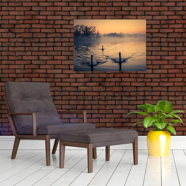 Slika labudova na vodi u magli (70x50 cm)
