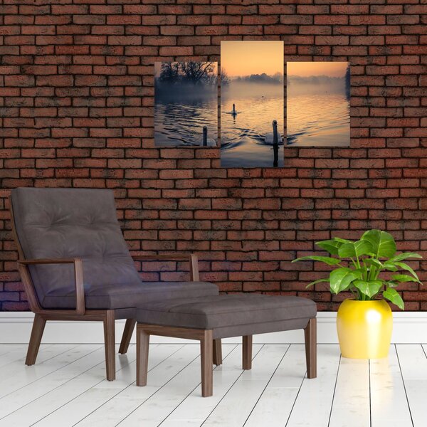 Slika labudova na vodi u magli (90x60 cm)