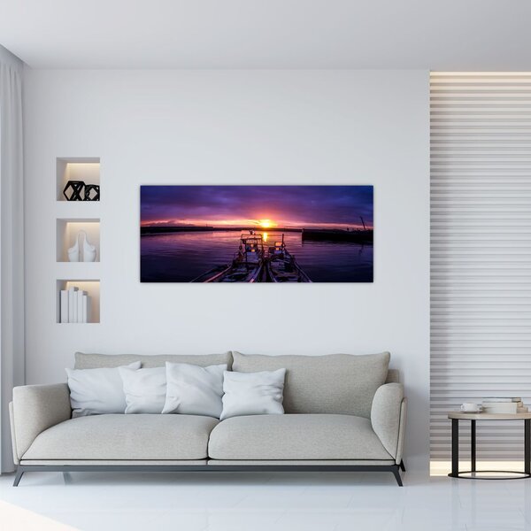 Slika ribarskih brodova u luci (120x50 cm)