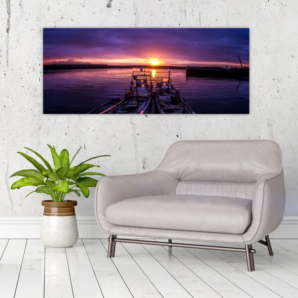 Slika ribarskih brodova u luci (120x50 cm)