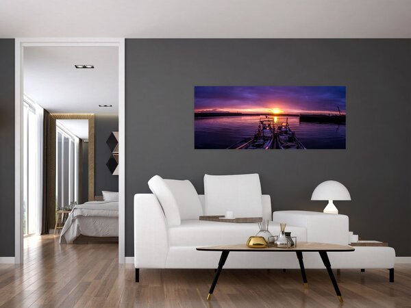 Slika ribarskih brodova u luci (120x50 cm)