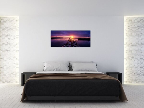 Slika ribarskih brodova u luci (120x50 cm)