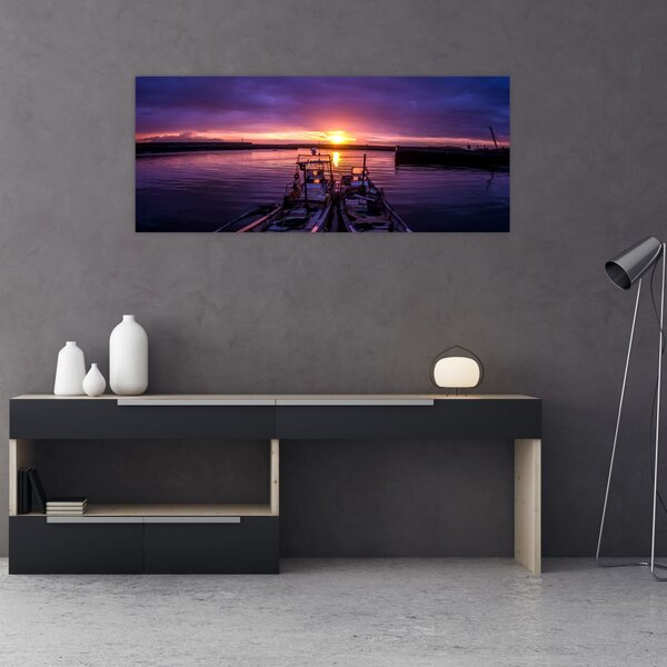 Slika ribarskih brodova u luci (120x50 cm)