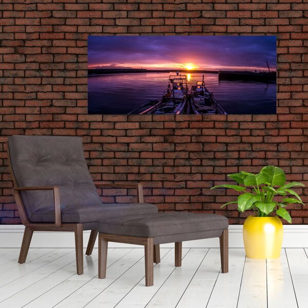 Slika ribarskih brodova u luci (120x50 cm)