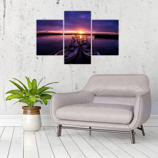 Slika ribarskih brodova u luci (90x60 cm)