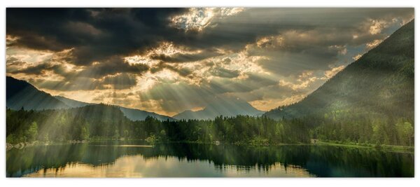 Slika jezera sa sunčevim zracima (120x50 cm)