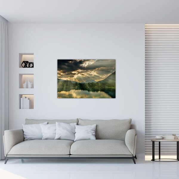 Slika jezera sa sunčevim zracima (90x60 cm)